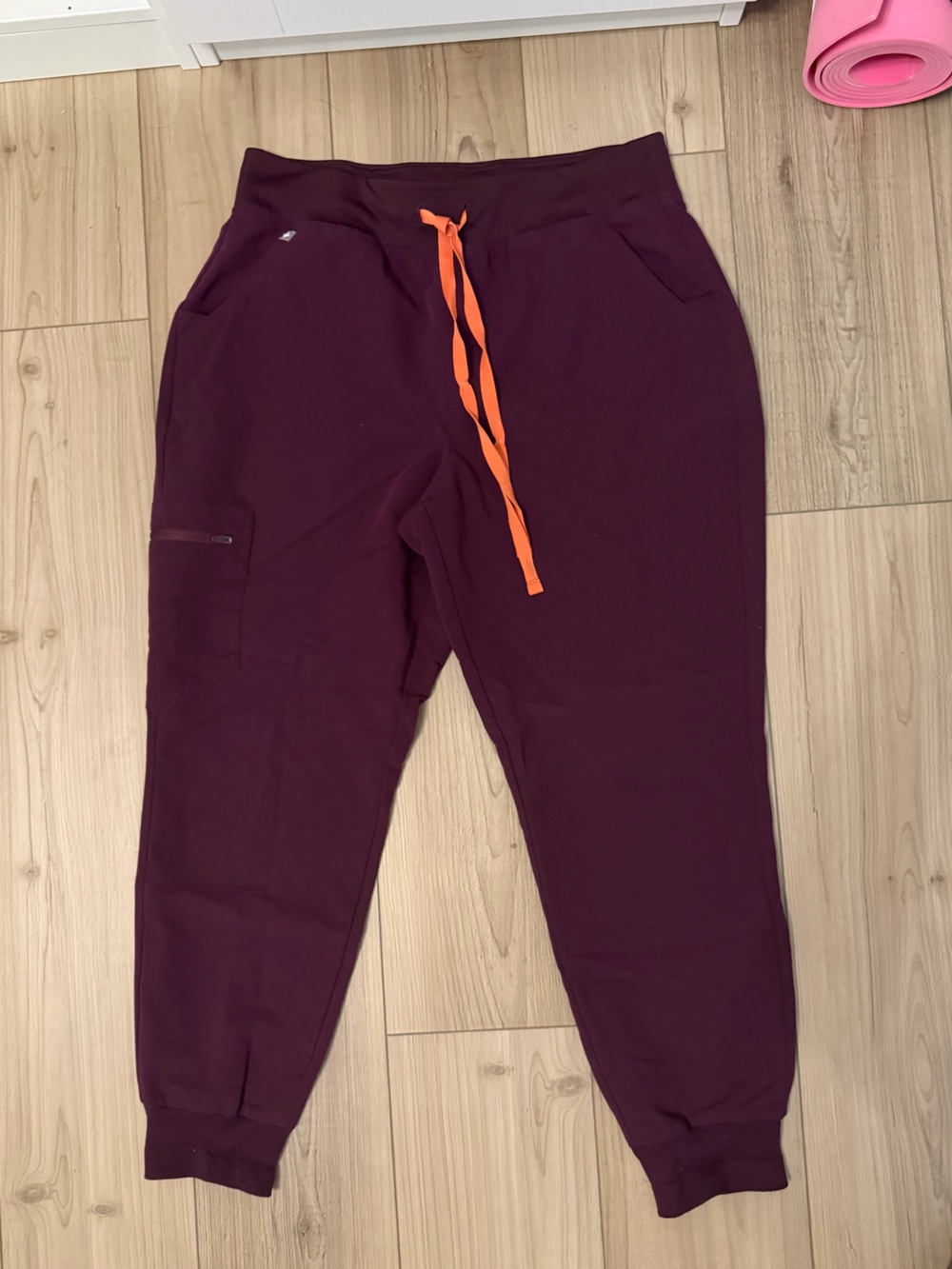 Figs Maroon Jogger Pants with Orange Drawstring